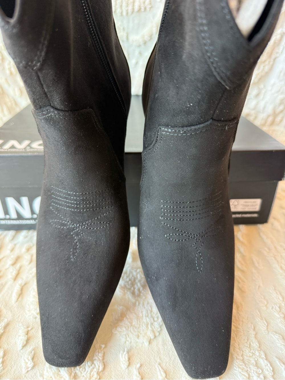 INC International Concepts Black Suede Pointed Ankle Booties with Side Zip #728 - Picture 3 of 5